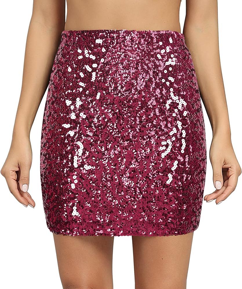 kayamiya Women's Sequin Mini Skirt Sparkle Stretchy Bodycon Party Club Short Skirts Nightout | Amazon (US)