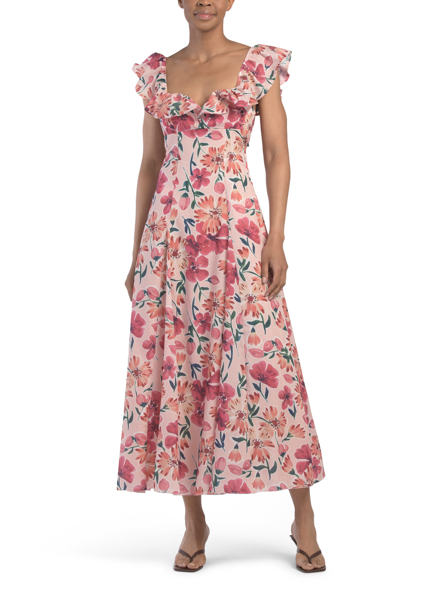 Palms Ruffle Sleeve Tied Back Maxi Dress | TJ Maxx