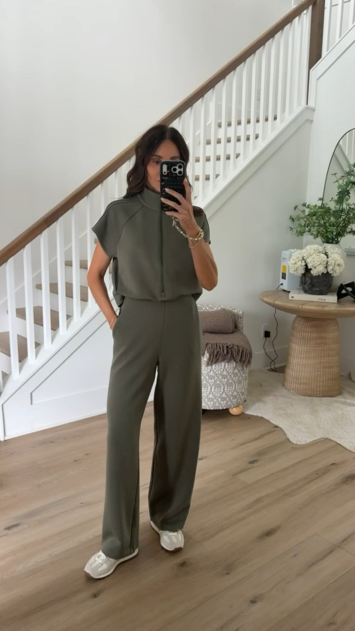 Spanx sale 20% off code LTK20. I'm in size S.

casual fall outfit, travel day outfit, weekend fall outfit, wide leg jumpsuit, olive jumpsuit, casual jumpsuit, fall outfit, travel outfit, everyday style, athleisure outfit

#LTKSaleAlert #LTKOver40 #LTKTravel