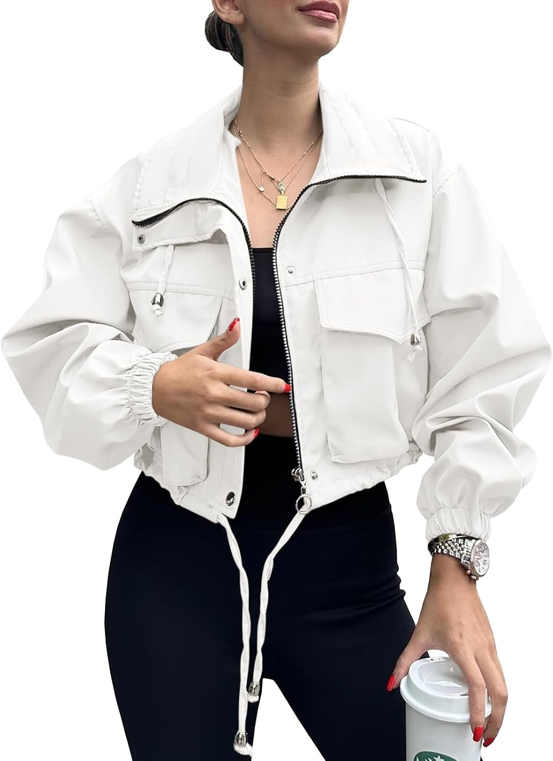 Tankaneo Womens Cropped Jacket Zip Up Lightweight Oversized Utility Anorak | Amazon (US)