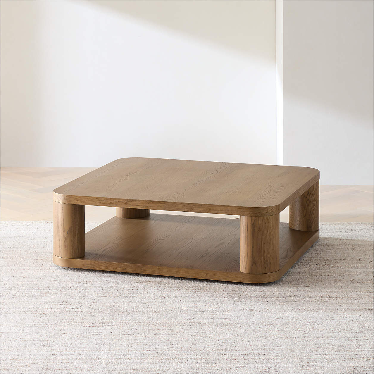 Oakhurst Brown Oak Wood 46" Square Coffee Table + Reviews | Crate & Barrel | Crate & Barrel