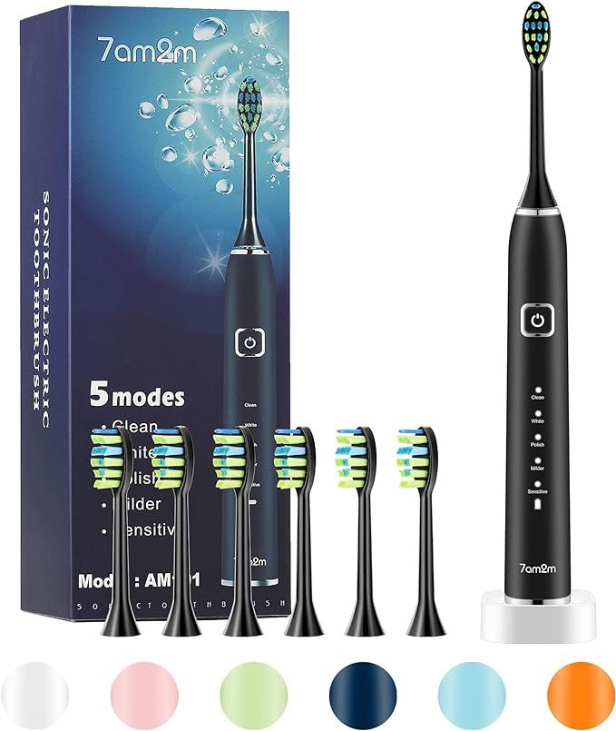 7AM2M Sonic Electric Toothbrush with 6 Brush Heads for Adults and Kids, One Charge for 90 Days, W... | Amazon (US)