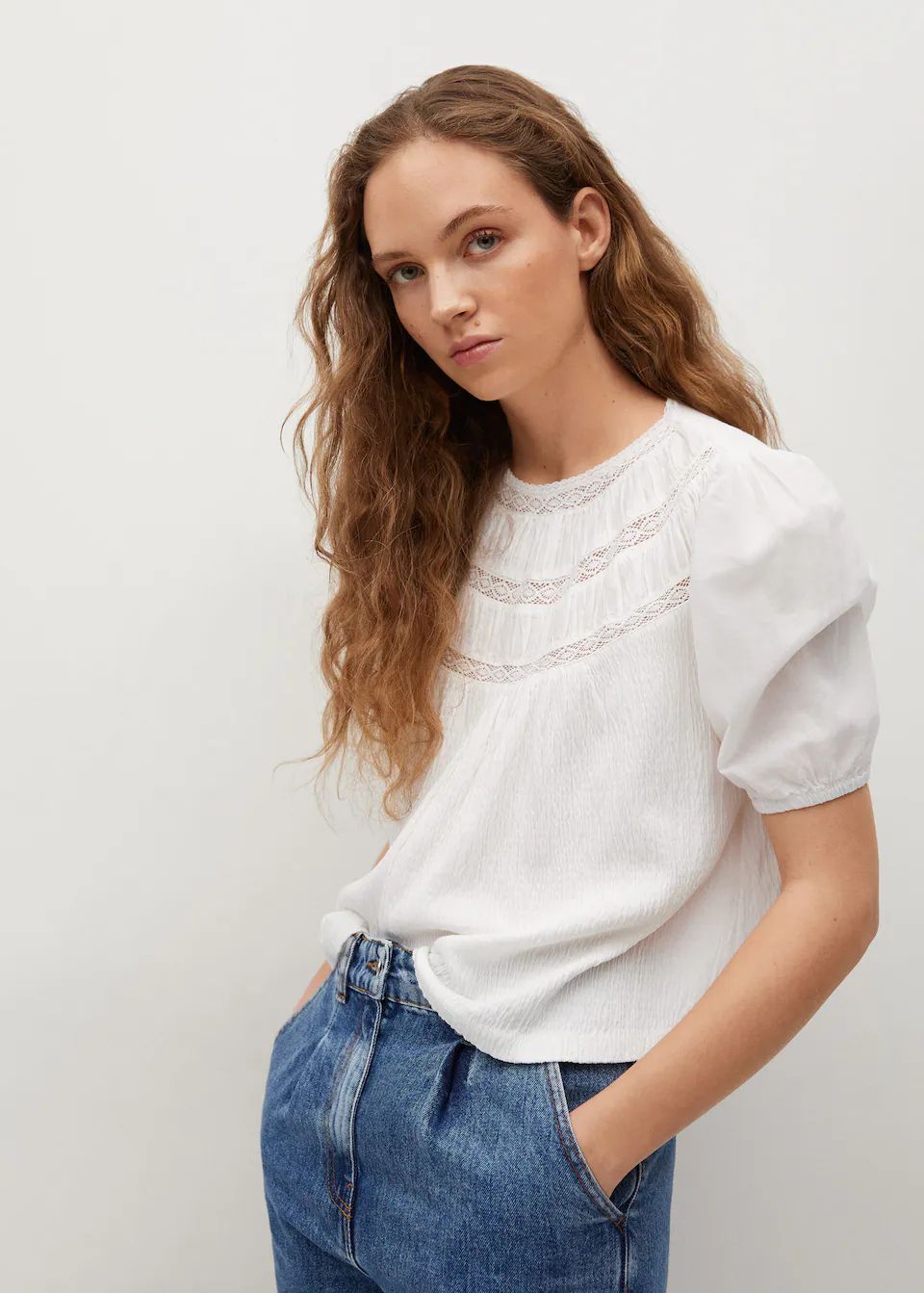 Openwork organic cotton blouse | MANGO (US)