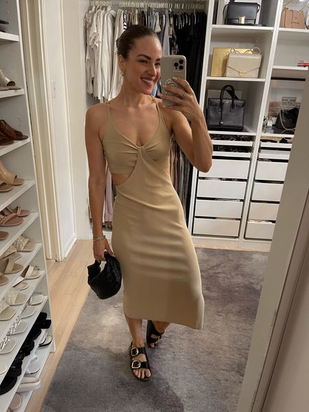 This dress is so good 👏 perfect for a date night or beach vacation! I love the sweater material and cutouts. I'm wearing a size S // Amazon fashion, midi dress, vacation outfit, Amazon spring outfits, Amazon resort wear
