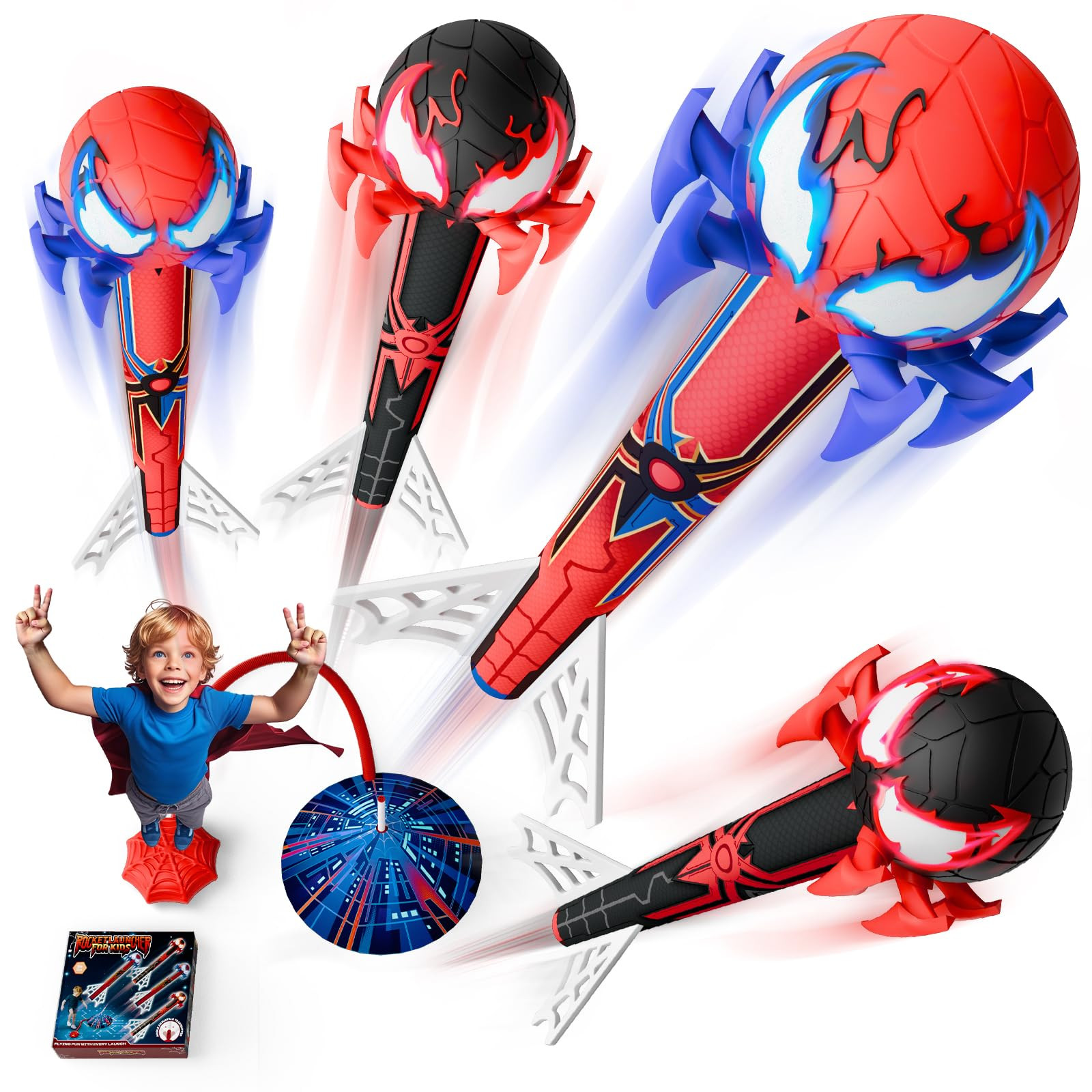 Spider Rocket Launcher for Kids, 4 Spider Rockets with Web Air Pump, Stomping Launch up Toys, Out... | Amazon (US)