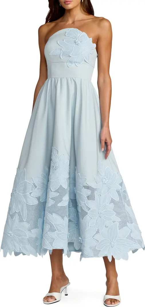 Mac Duggal Lace Strapless A Line Midi Dress With 3D Flowers | Nordstrom | Nordstrom