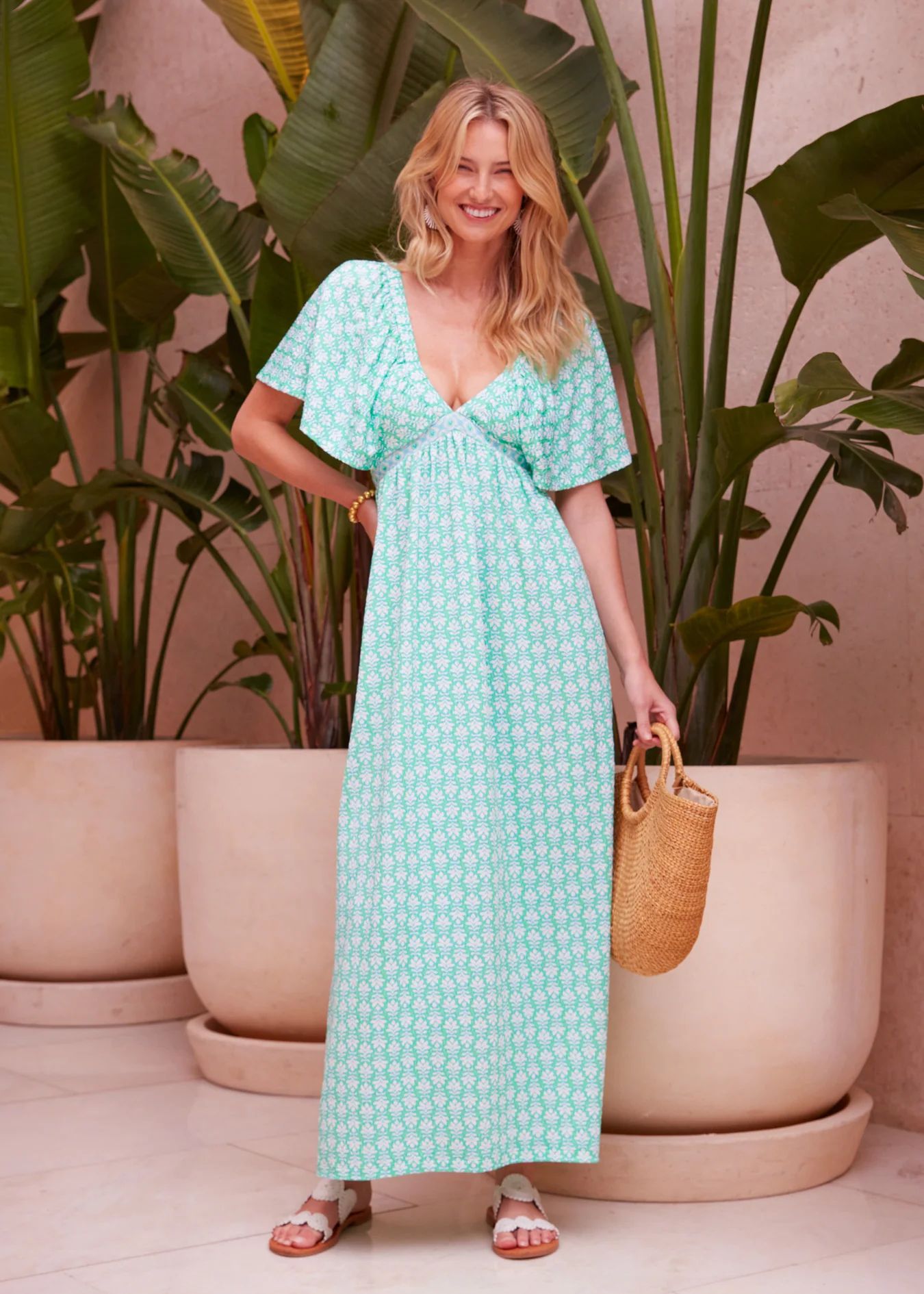 Cote d`Azur Flutter Sleeve Maxi Dress | Cabana Life