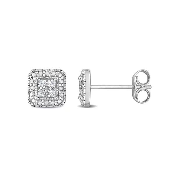Miabella Women's 1/10 Carat T.W. Diamond Sterling Silver Cluster Square Halo Stud Earrings - Walm... | Walmart (US)