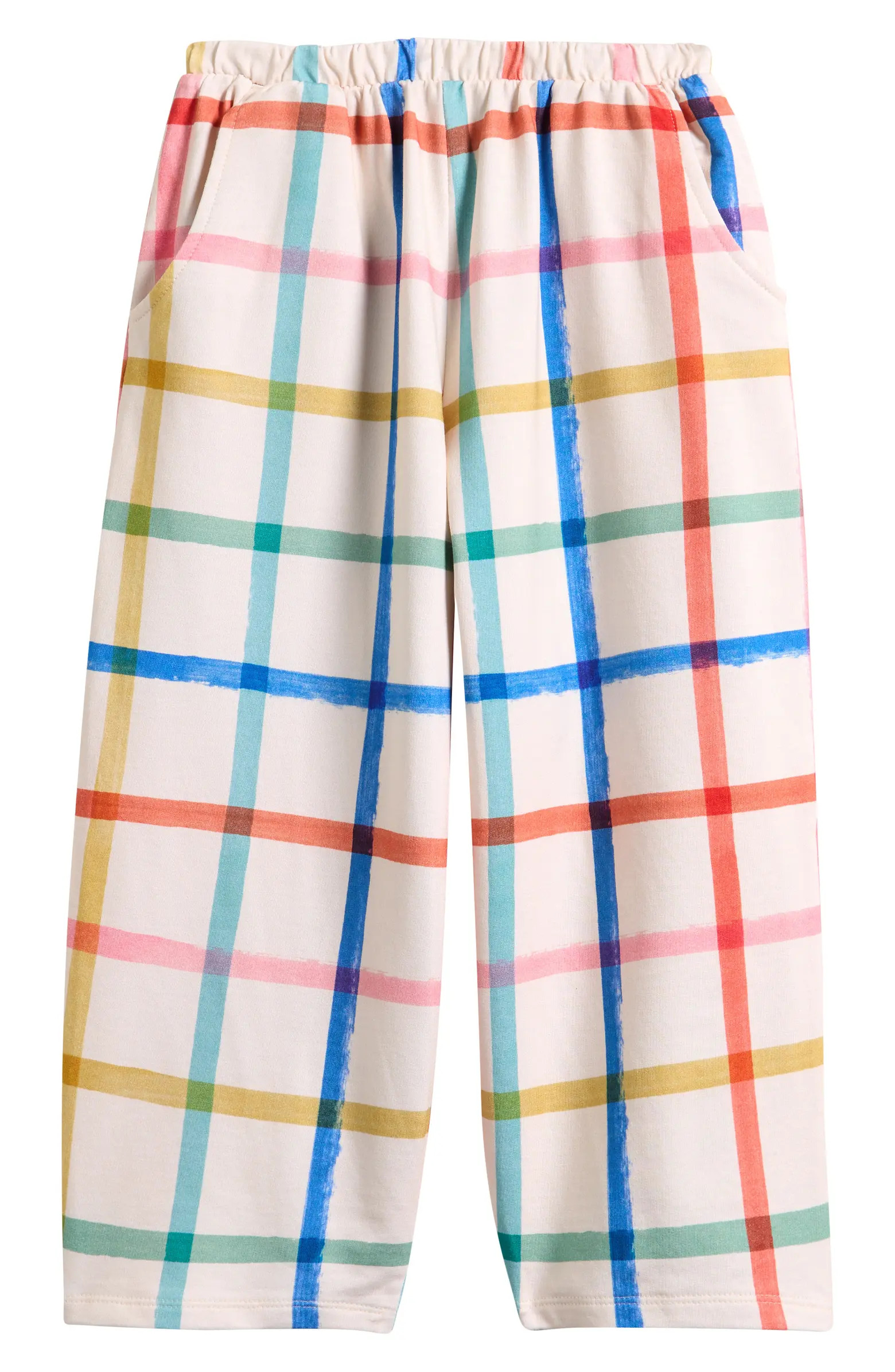 Kids' Rainbow Check Barrel Leg Cotton Pants | Nordstrom