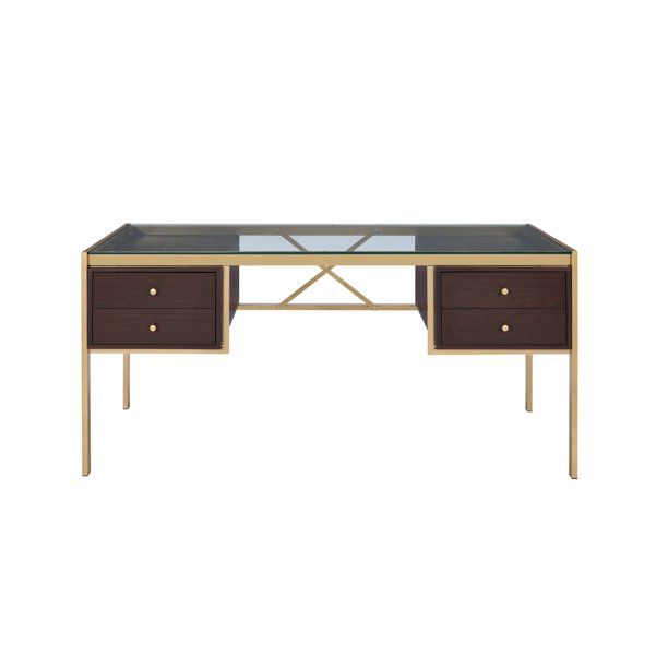 ACME Yumia Writing Desk in Goldtone with Glass Top | Walmart (US)