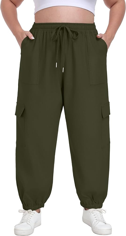 OLRIK Plus Size Cargo Pants for Women Adjustable Drawstring Joggers Casual Loose Baggy Trousers w... | Amazon (US)