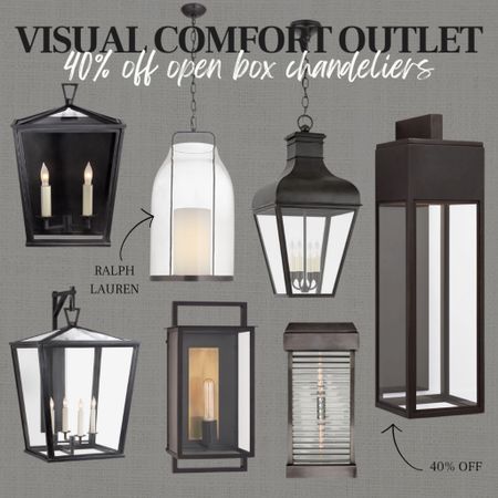 CLICK FIRST PHOTO TO VIEW ALL ONLINE OUTLET DEALS
Visual Comfort outdoor open box lighting starts at 40% off! 