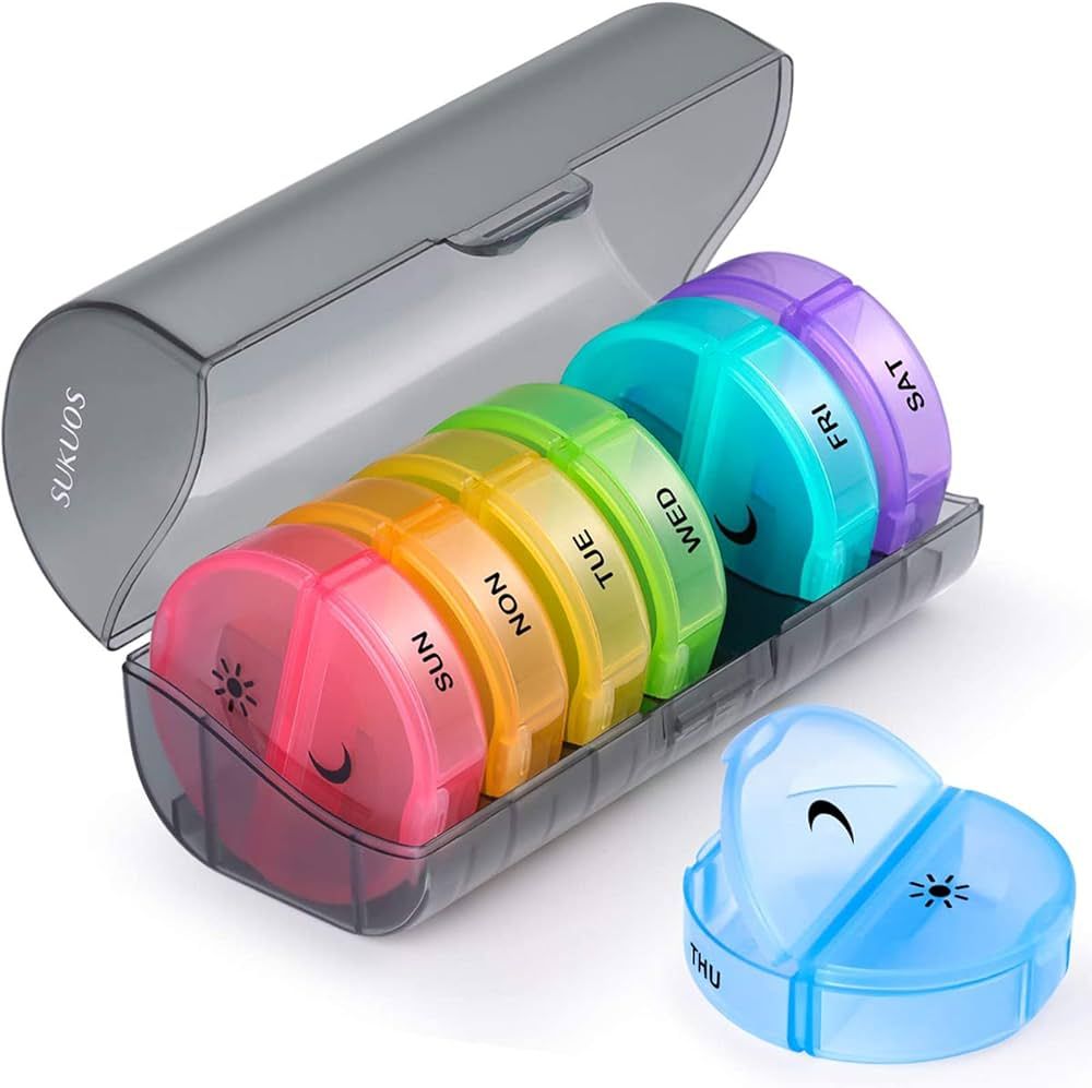 Sukuos Weekly Pill Organizer 7 Day 2 Times a Day, Large Daily Pill Box Easy to Open, BPA Free AM ... | Amazon (US)