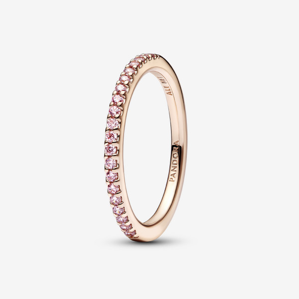 Pandora Sparkling Pink Band Ring - 14k Rose gold-plated unique metal blend / Cubic Zirconia / Pink - Sz. 7.5 | Pandora US