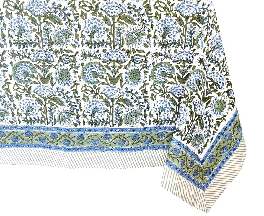ATOSII Clover Blue 100% Cotton Rectangle Spring Tablecloth, Handblock Floral Linen Table Cloth fo... | Amazon (US)
