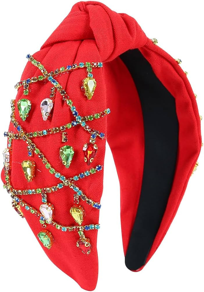 CULHEITE Christmas Headband for Women Colorful Crystal Embellished Headband Rhinestone Jeweled Ch... | Amazon (US)