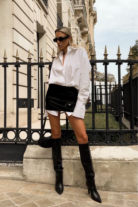 Paired an oversized shirt with my Prada mini skirt& knee-high boots. Linked some favorite white poplin shirts below

Outfit inspo, fall outfits, wardrobe staples, fall fashion

#LTKstyletip