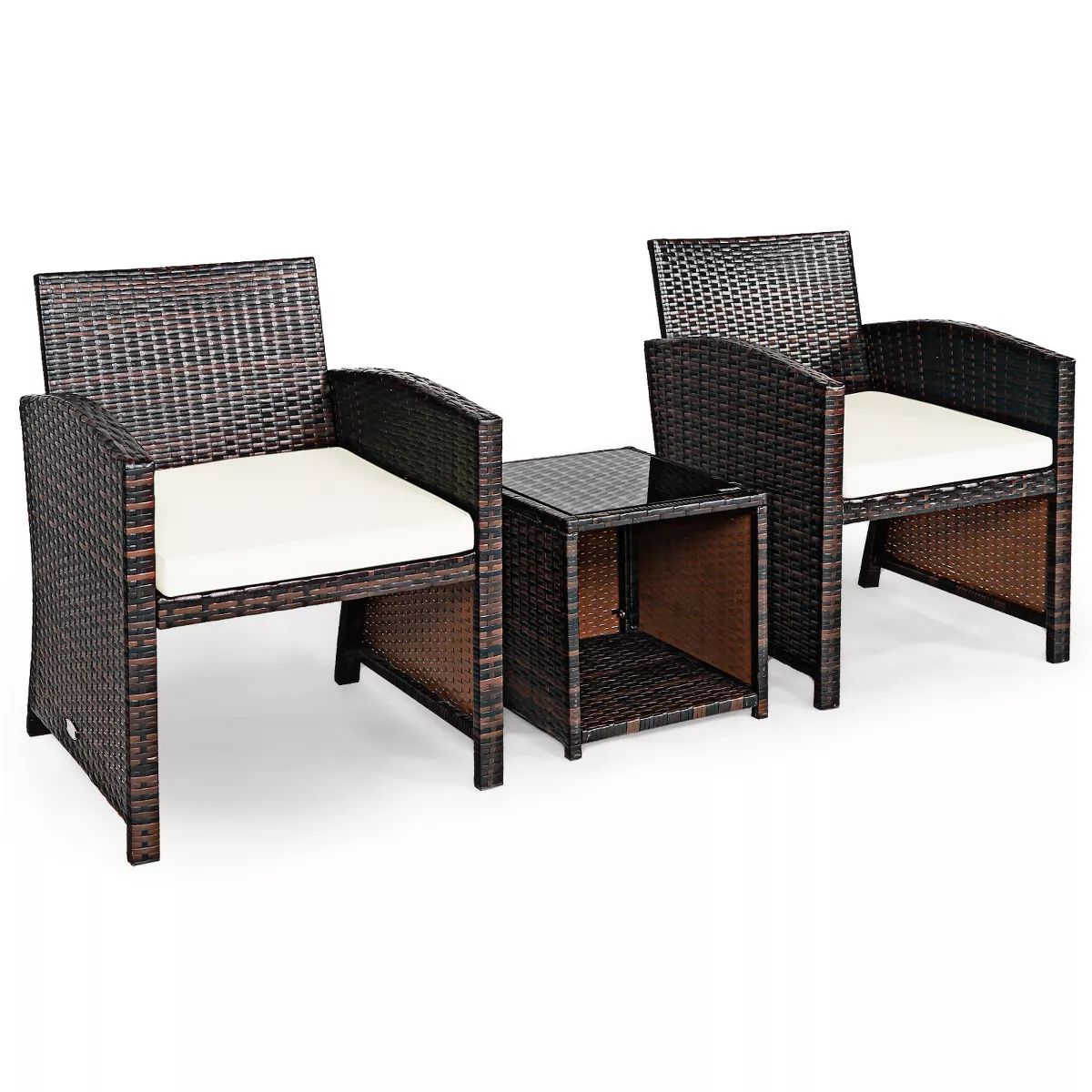 Tangkula 3 PCS Patio Rattan Furniture Set Conversation Chair Set with Soft Cushion & Coffee Table... | Target