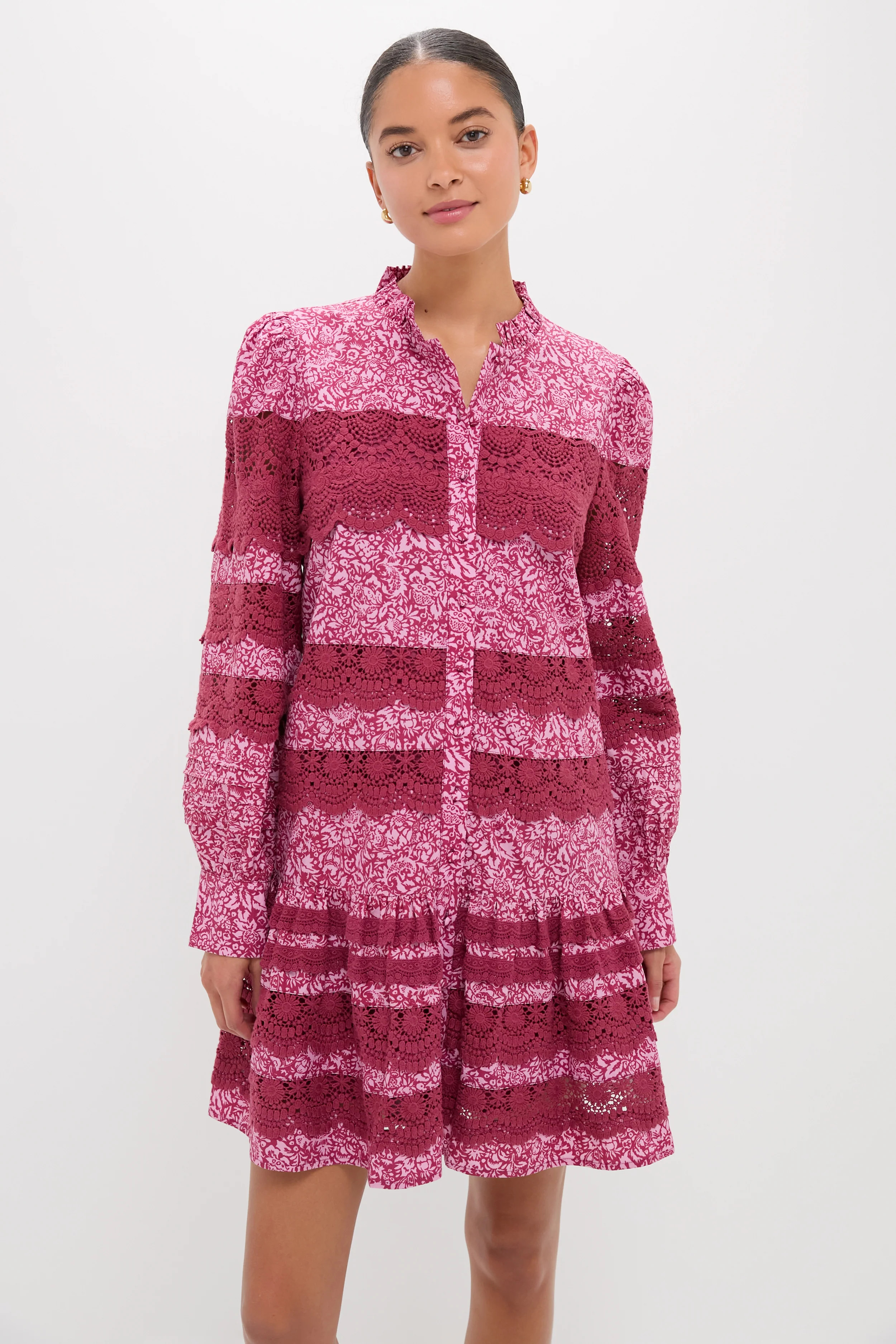 Lace Trim Maroon & Pink Floral Emmie Mini Dress | Tuckernuck (US)