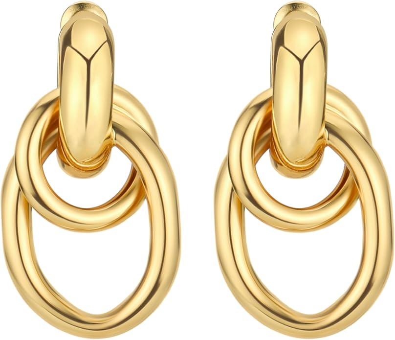 Reoxvo Geometric Drop Dangle Earrings for Women Trendy Lightweight chunky Gold Plated Kont Big Ea... | Amazon (US)
