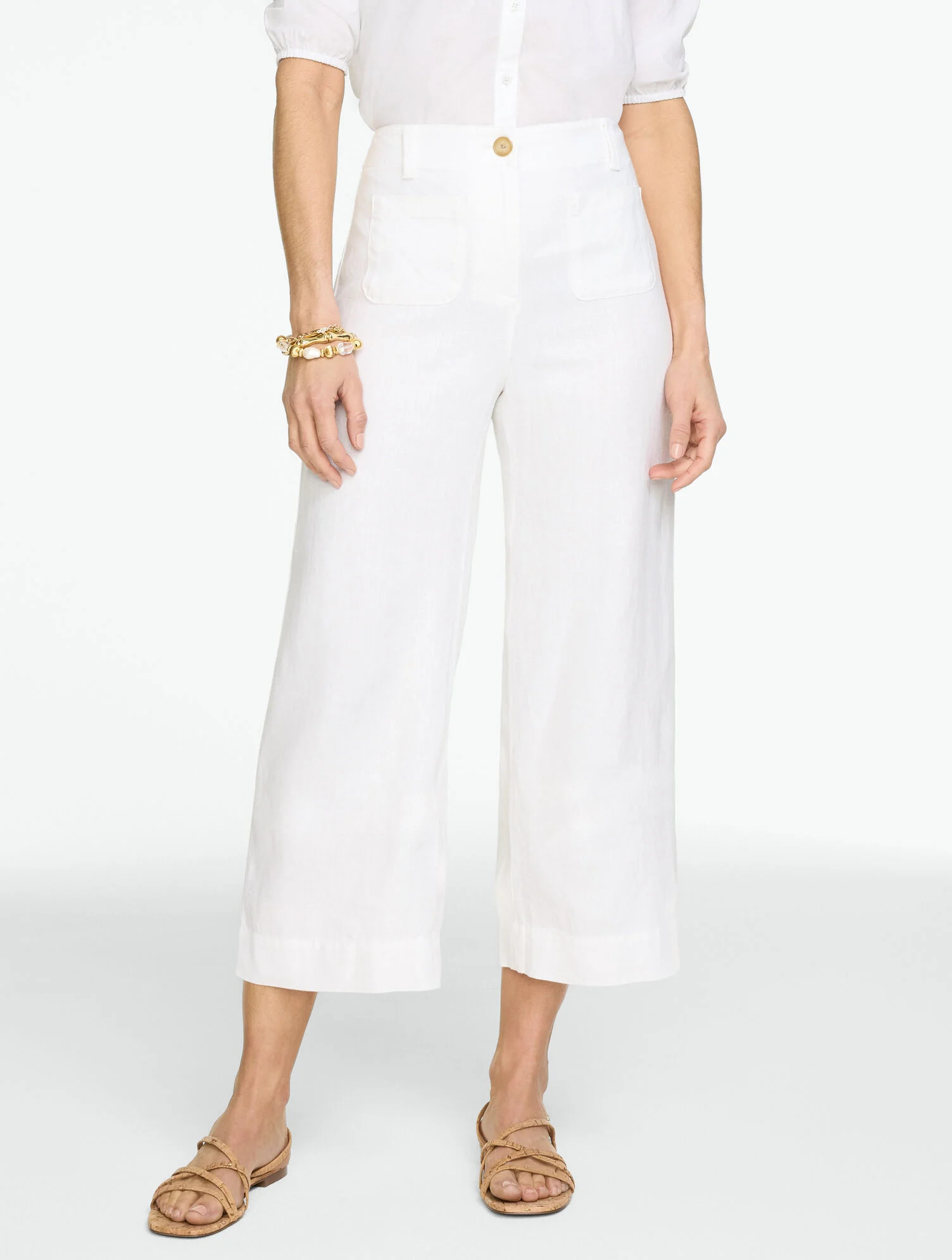 Washed Linen Wide Crop Patch Pocket Pants | Talbots