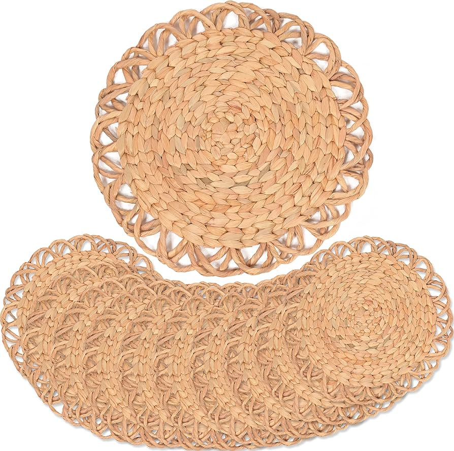 Round Woven Placemats Set of 10, Water Hyacinth Round Placemats, Plate Chargers for Dinner Plates... | Amazon (US)