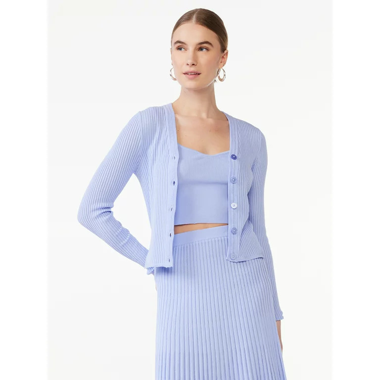 Scoop Women's Stripe Cardigan Sweater with Bralette, Lightweight, Sizes XS-XXL | Walmart (US)