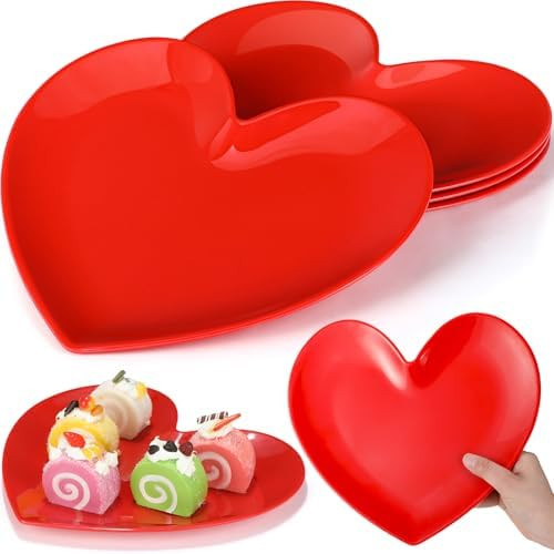 Nuogo 4 Pcs 11" Valentine's Plates Heart Shaped Melamine Plates Large Unbreakable Heart Dessert D... | Amazon (US)