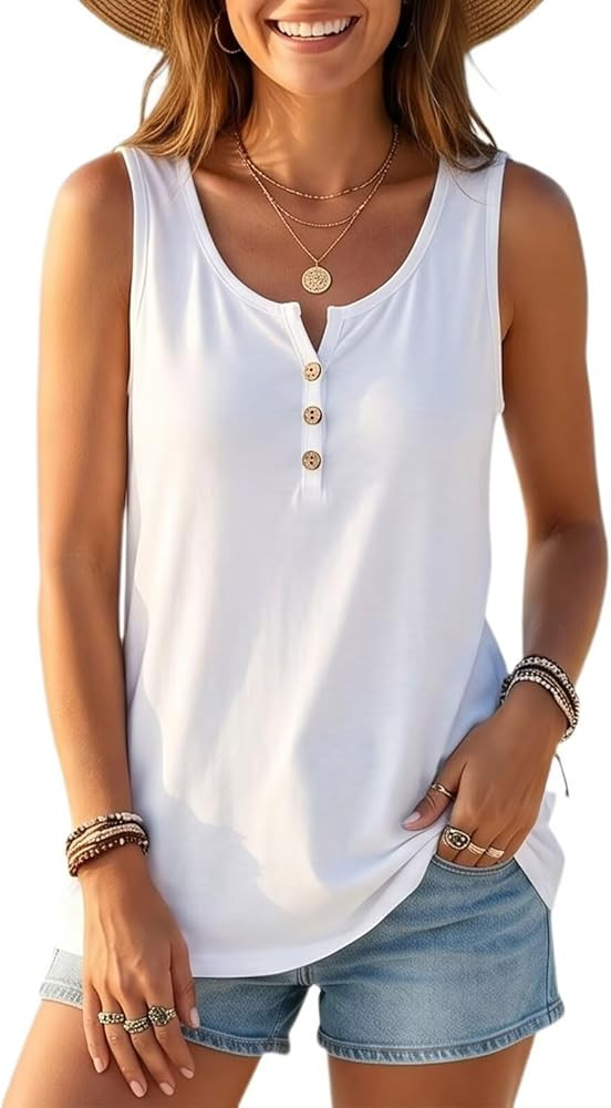Linpacious Tank Tops for Womens Casual Henley Shirts Summer Beach Vacation Sleeveless Clothing,Fa... | Amazon (US)