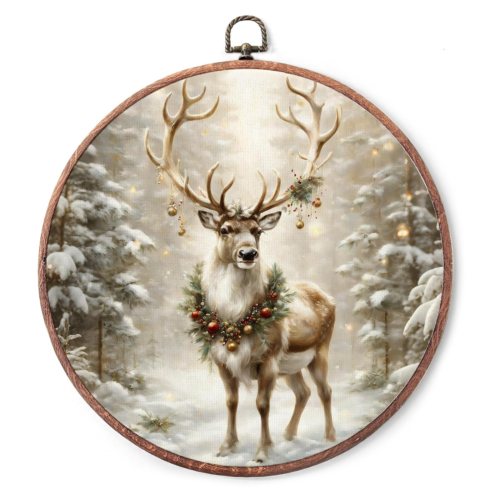 10" Christmas Vintage elk Round Wall Decor,Retro Framed Art, Print Canvas Framed Wall Art, Round ... | Amazon (US)