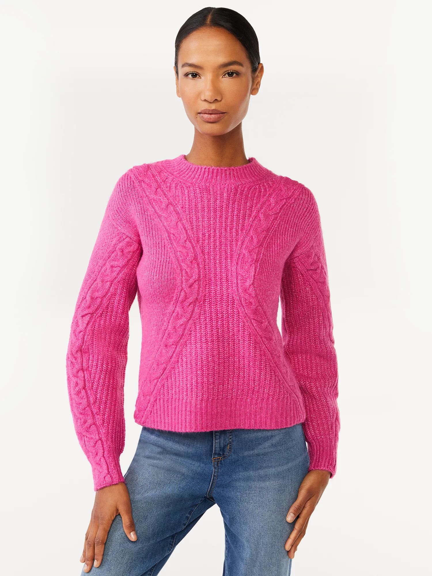 Scoop Women's Textured Cable Knit Sweater - Walmart.com | Walmart (US)