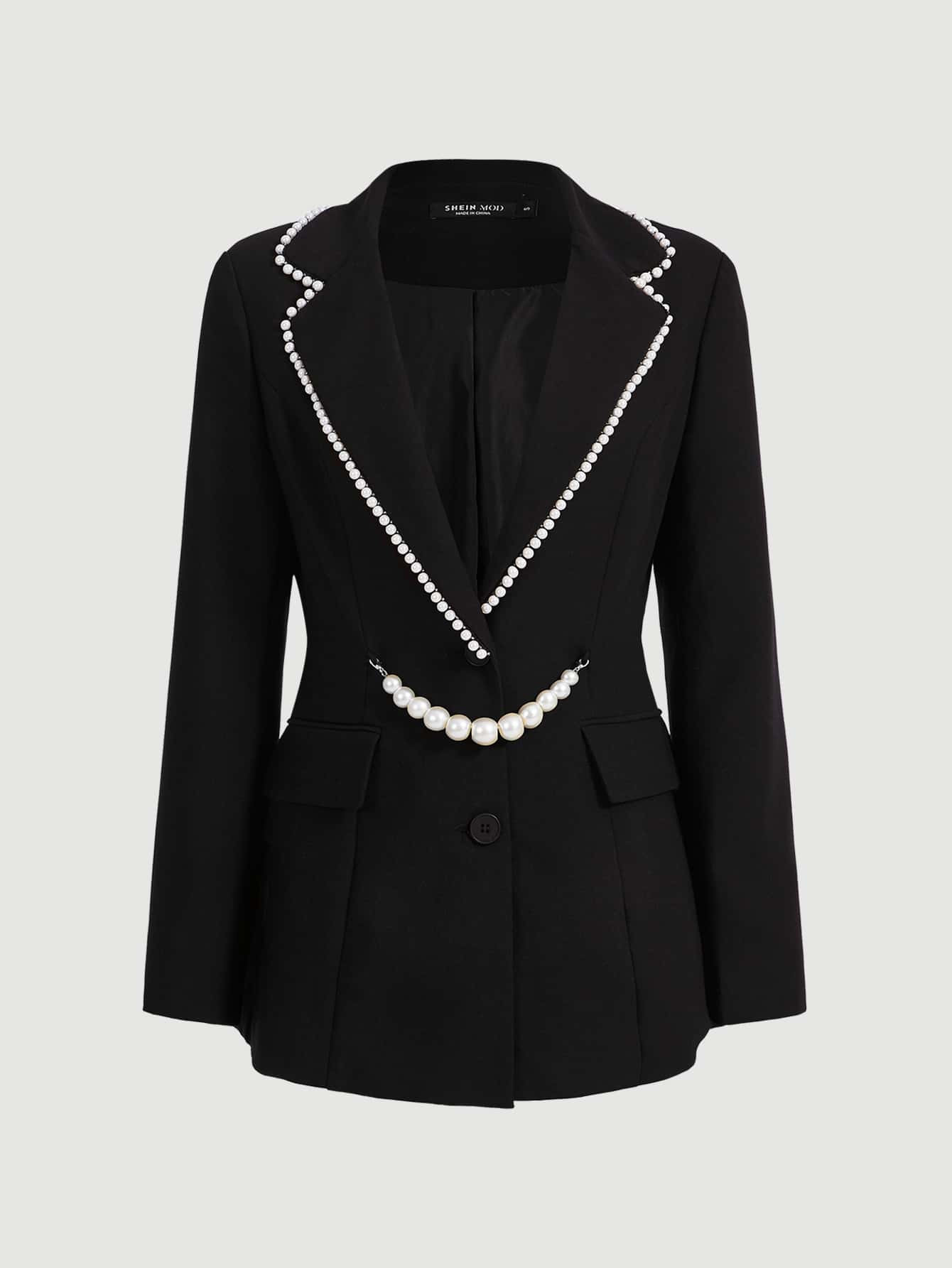 SHEIN MOD Pearl Trim Chain Detail Single Breasted Blazer
   
      SKU: sw2205316878568868
      ... | SHEIN