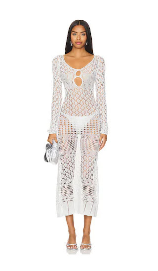 SNDYS x REVOLVE Long Sleeve Crochet Maxi Dress in Light Grey. | Revolve Clothing (Global)