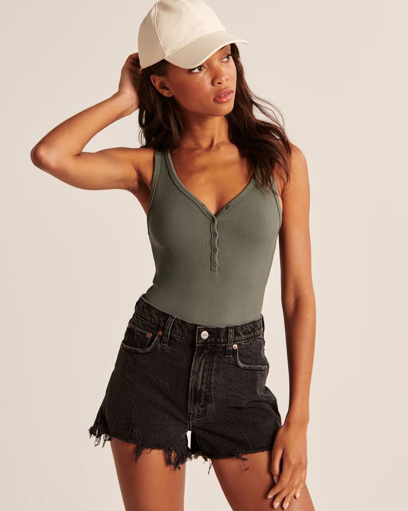 Seamless Ribbed Henley Bodysuit | Abercrombie & Fitch (US)
