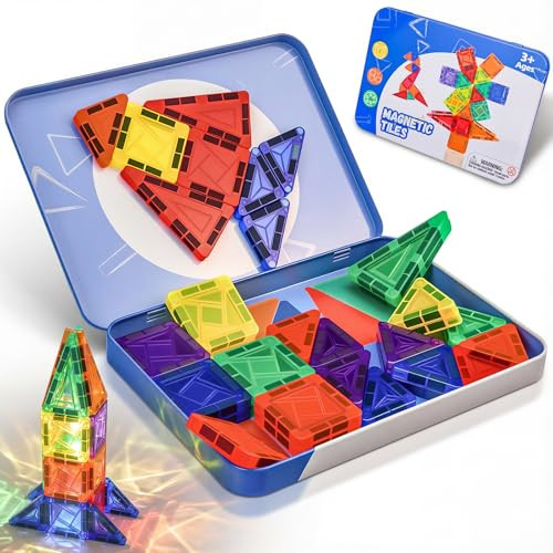Lyzaoc Mini Magnetic Tiles,42PCS Magnetic Building Blocks with Metal Storage Box,STEM Toys for Kids Ages 3+,Sensory Toys for Kids with Autism | Amazon (US)