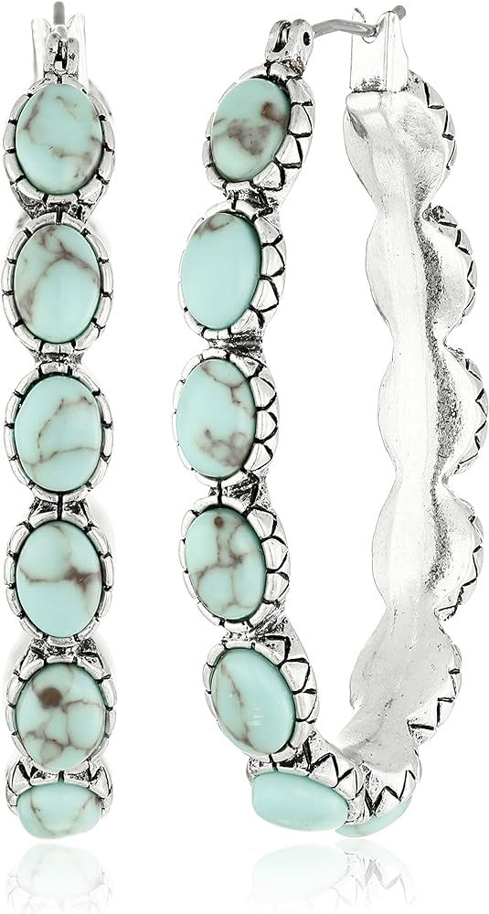 Lucky Brand Silver-Tone and Faux Turquoise Hoop Earrings | Amazon (US)