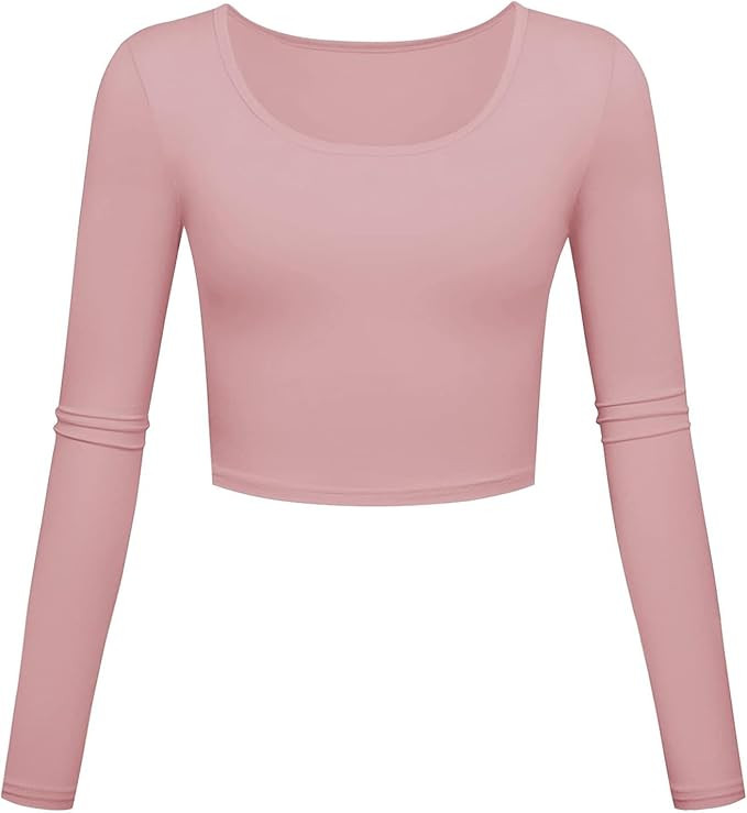 Women's Y2K Slim Fit Crop Tops Casual Solid Color Crew Neck Long Sleeve Tight T-Shirt Basic Blous... | Amazon (UK)