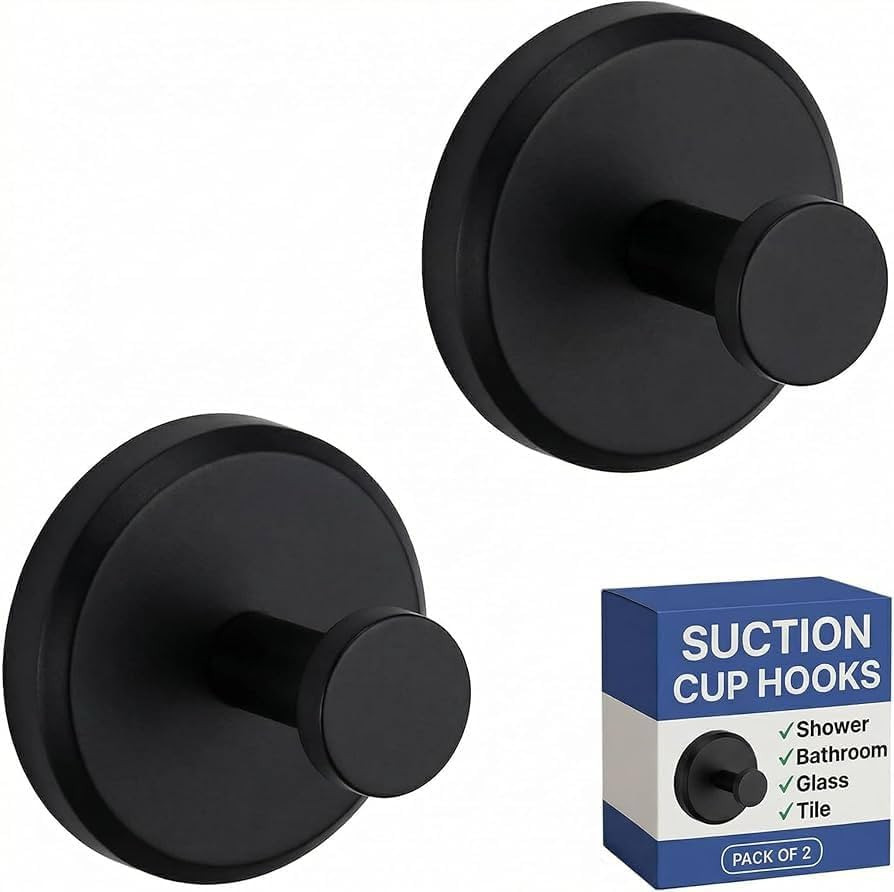HOME SO Suction Cup Hooks for Shower & Bathroom Towel Holder 2-Pack – Suction Cups Hooks for Ha... | Amazon (US)
