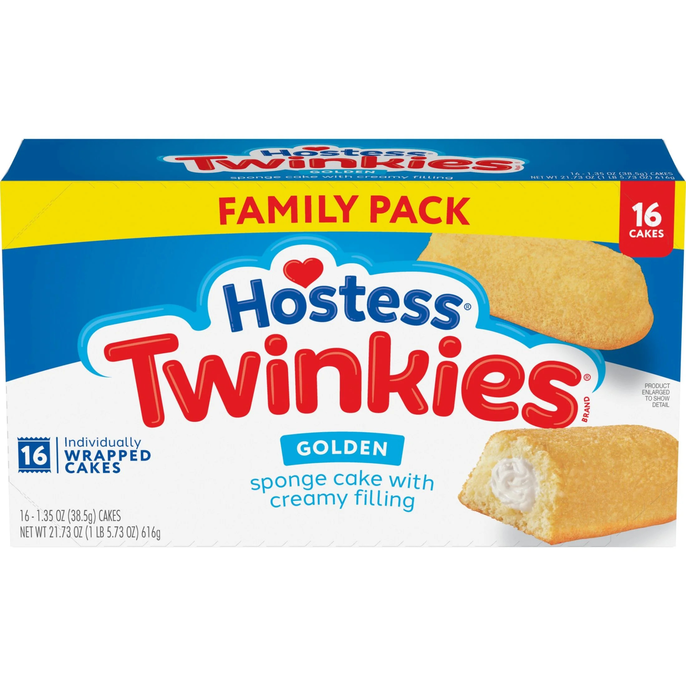 Hostess Twinkies Snack Cakes, Golden Sponge Cake with Crème Filling, 21.73 oz Box (16 Count) | Walmart (US)