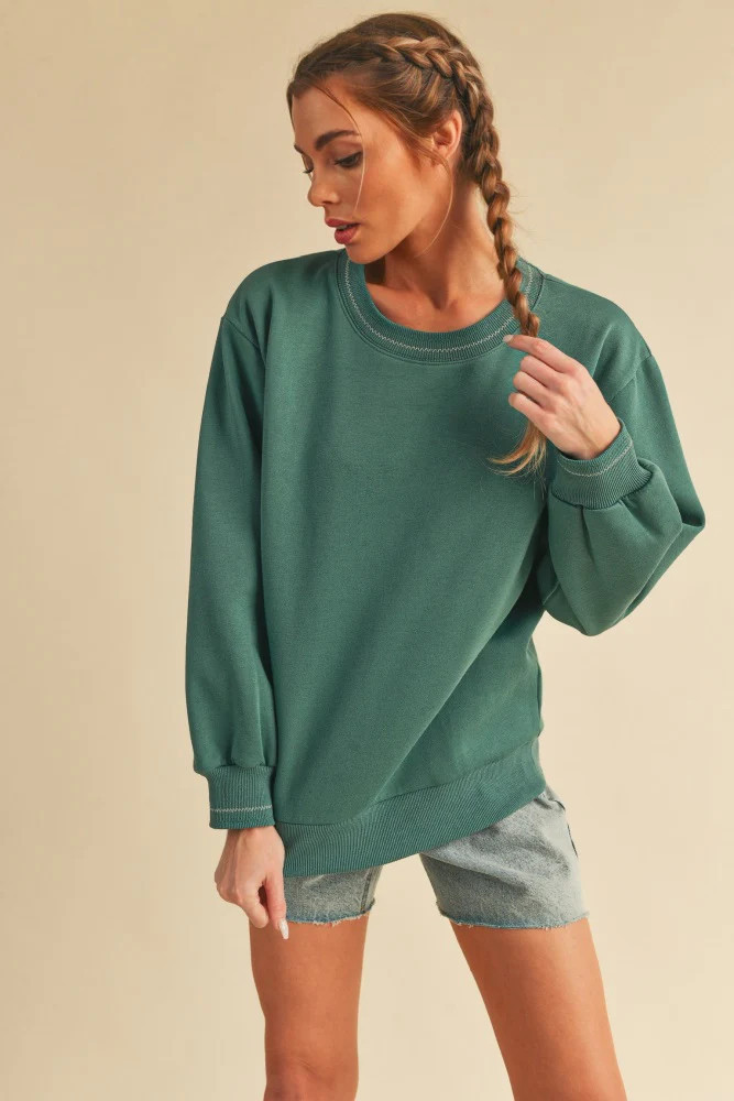 Teal Embroidered Fleece Sweatshirt | PinkBlush Maternity