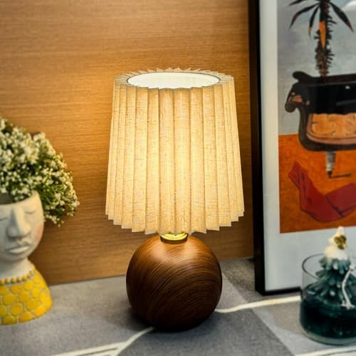 Small Pleated Table Lamp for Bedroom, Bedside Lamps for Nightstand, Dimmable Desk Lamp Ceramic Wo... | Amazon (US)