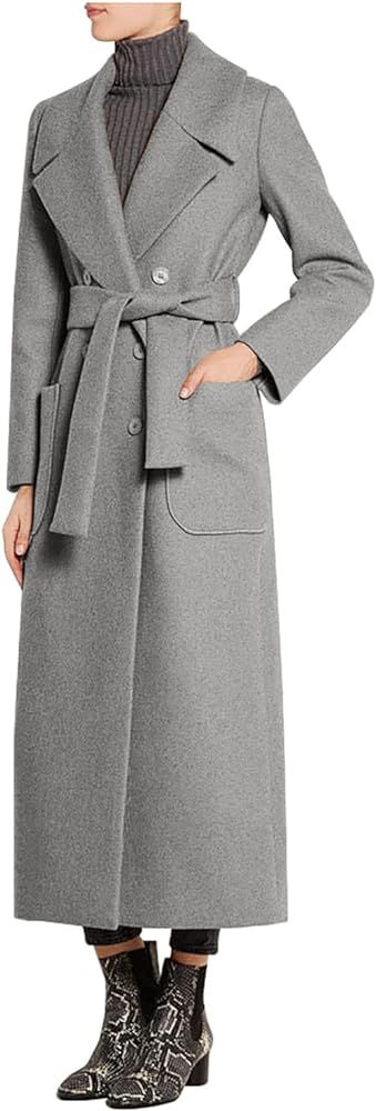 CHARTOU Women's Elegant Lapel Collar Double Breasted Regular Wool Blend Overcoat Coat Belt | Amazon (US)