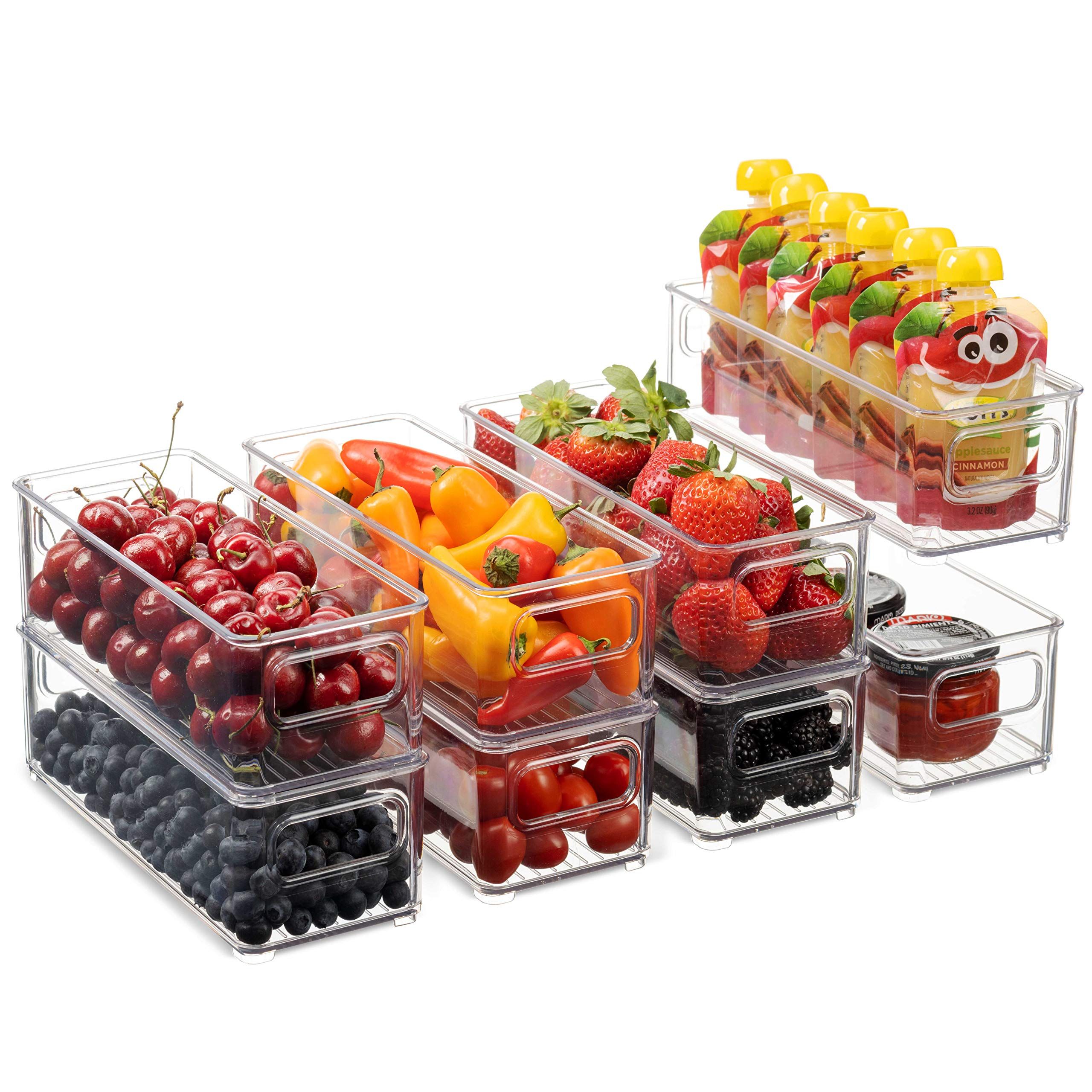 Set Of 8 Stackable Plastic Food Storage Bins - Refrigerator Organizer with Handles for Pantry, Fridg | Amazon (US)
