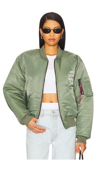 Anti Social Social Club Welcome To The Club MA-1 Jacket in Green. - size XL/1X | Revolve Clothing (Global)