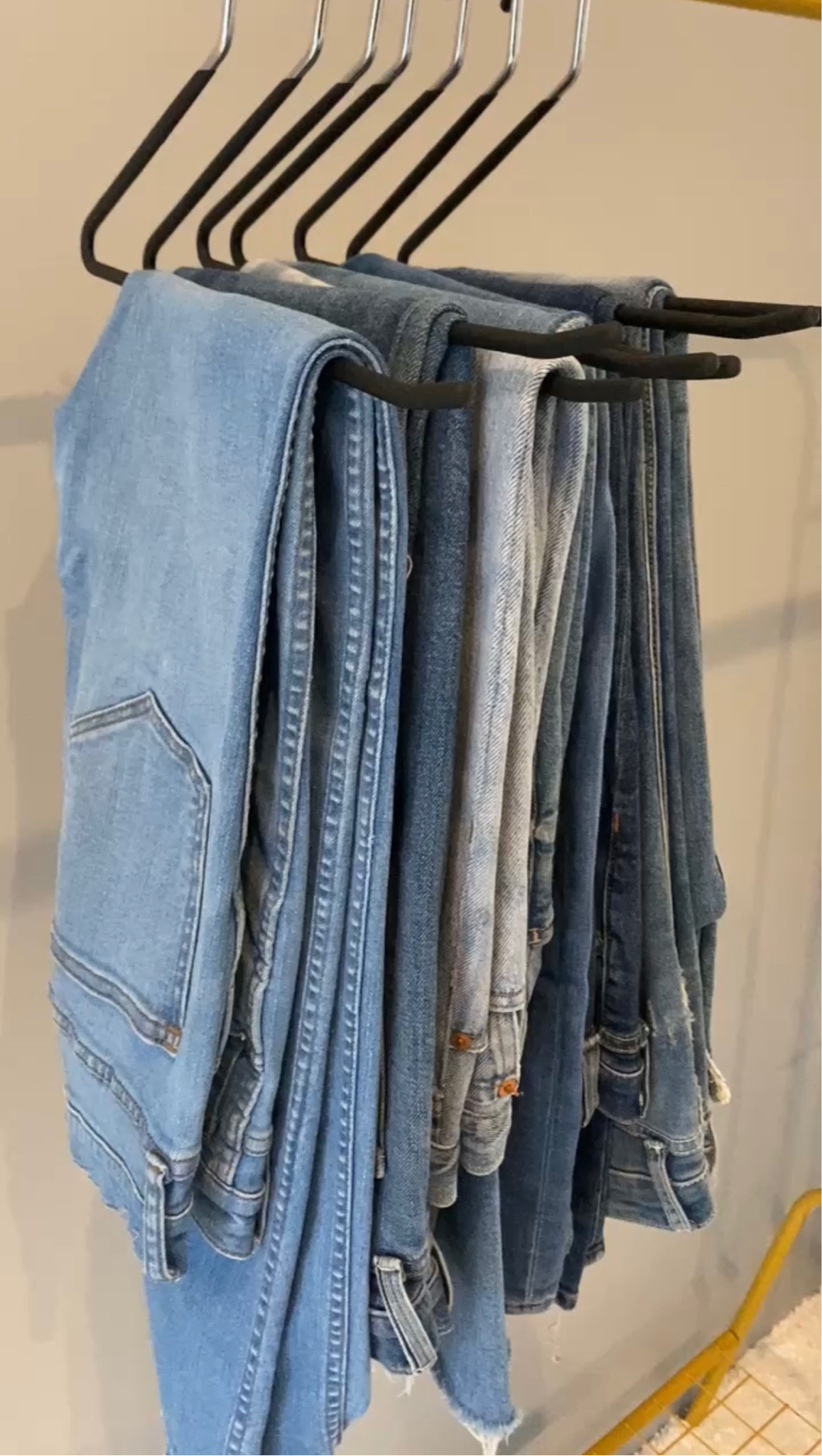 These are the BEST hangers for pants and jeans- your now neglected jeans on the bottom of the stack are in plain sight and wrinkle free! #amazonfind #organization #closetorganization #jeans #denim 

#LTKunder50 #LTKstyletip #LTKhome