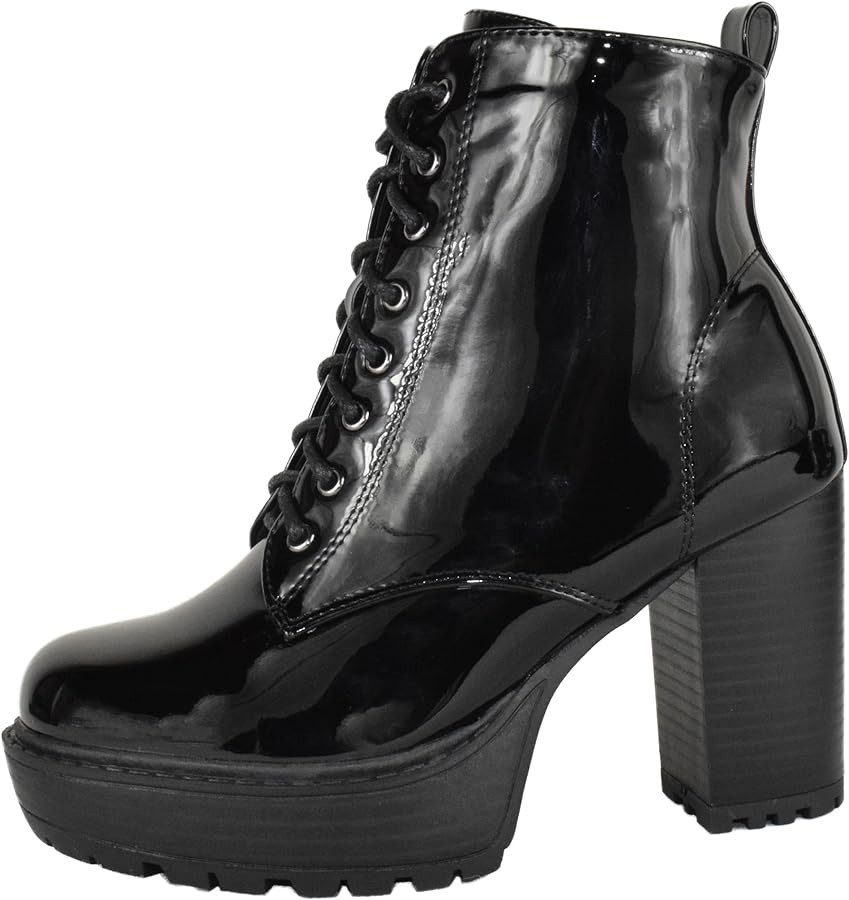 TOP Moda Women High Heel Combat Army Style Boots Lace Up Side Zipper Lug Platform Sole Booties | Amazon (US)