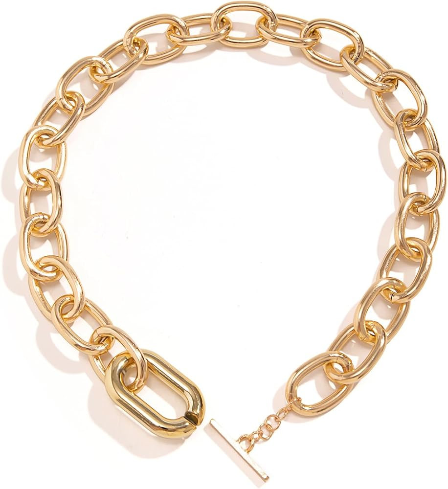 ZMANYIJEW Boho Chunky Choker Necklace Gold Chunky Statement Necklace Gold Cuban Link Chain Chunky Chain Necklace Gold Statement Necklace for Women | Amazon (US)