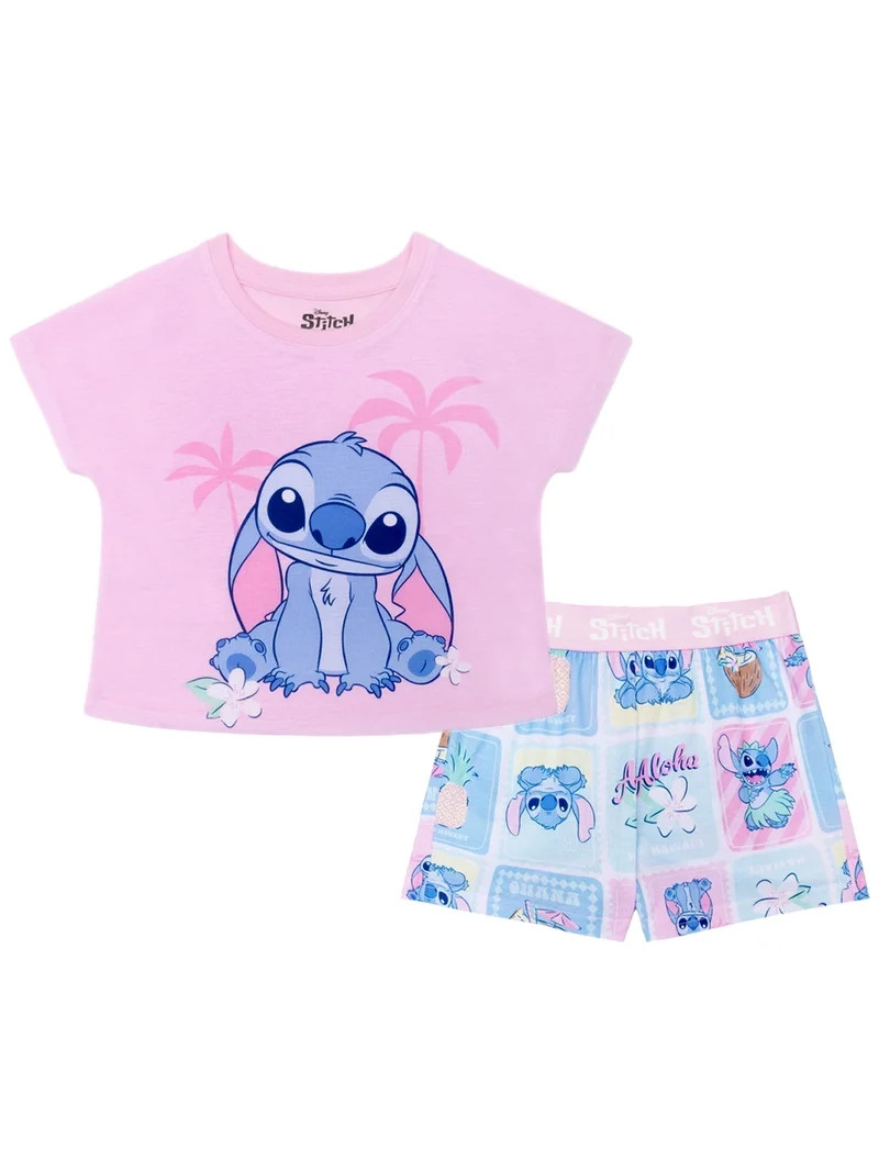 Lilo & Stitch Girls 2-Piece Jersey Short Sleeve Top and Short, Sizes 4-12 | Walmart (US)