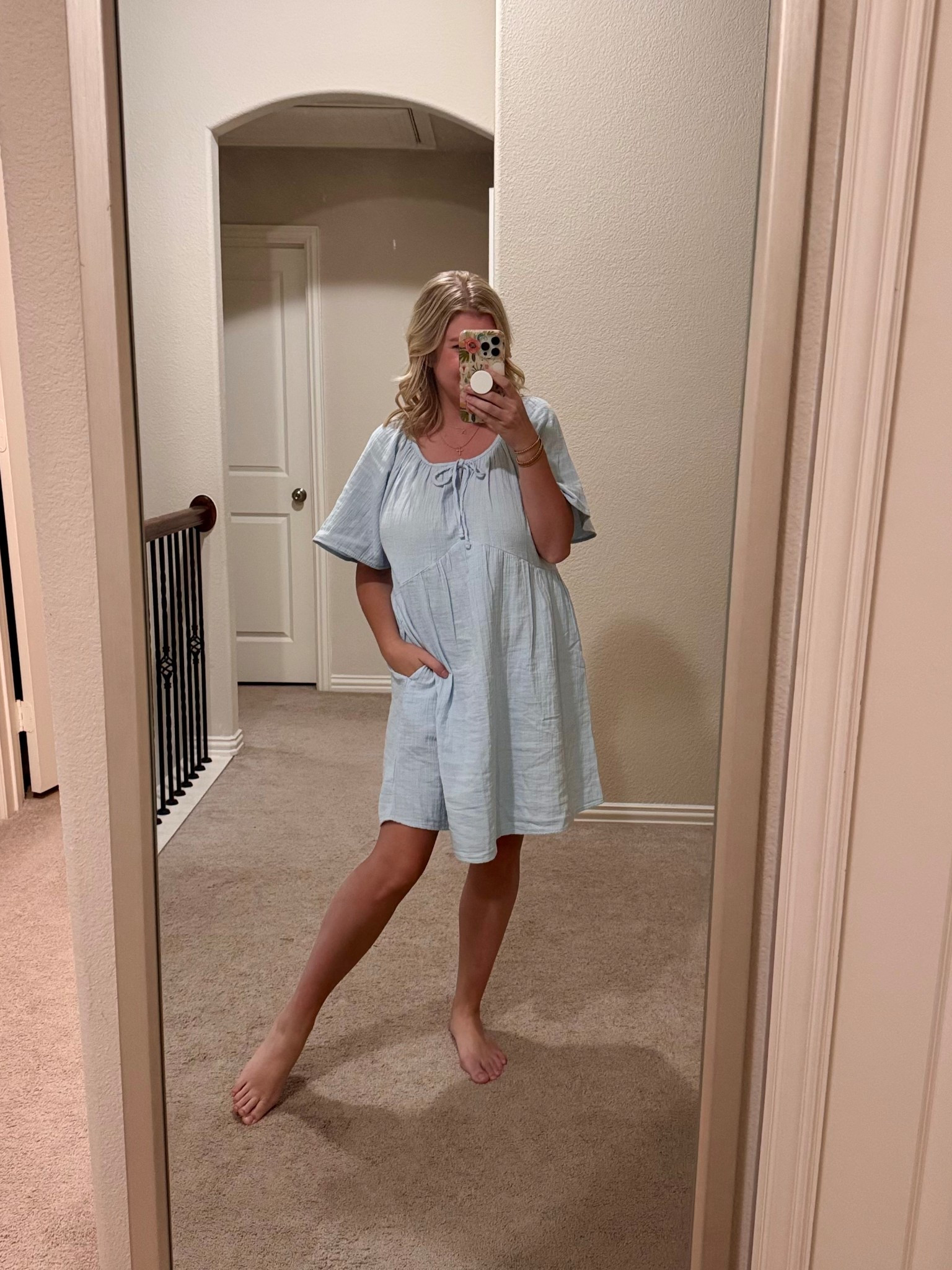 Loved this dress for a casual Easter at home 💙
Wearing a medium but could have sized down to a small  