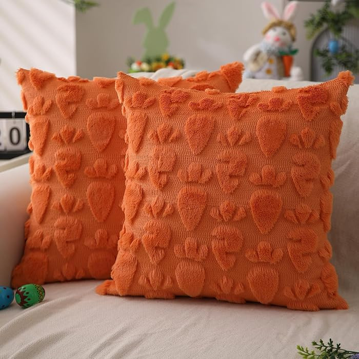 DFXSZ Easter Pillow Covers 18x18 inch Set of 2 Easter Decoration Orange Carrot Soft Plush Faux Fu... | Amazon (US)